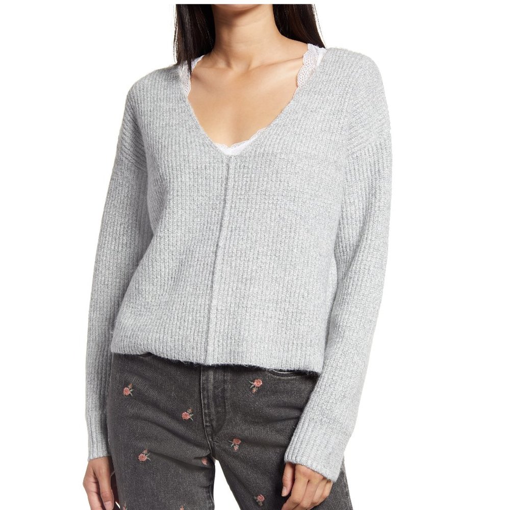 NWT Women's Bp. V-Neck Long Sleeve Pullover Sweater Top Gray Size S $70 G415